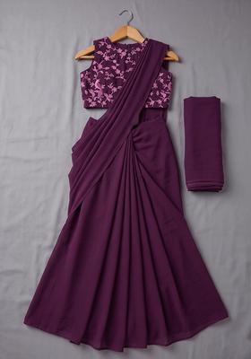 Purple Embroidered Crepe Lehenga Set For Girls