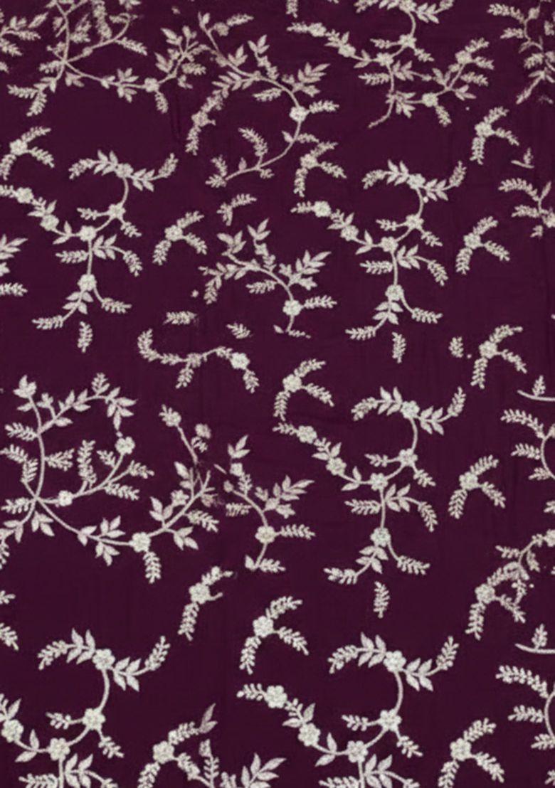 Purple Embroidered Crepe Lehenga Set For Girls - Indya