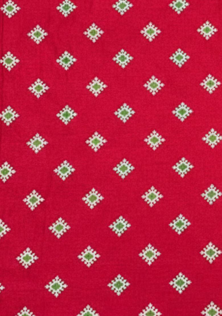 Red Embroidered Chinon Pre Draped Saree Set For Girls - Indya