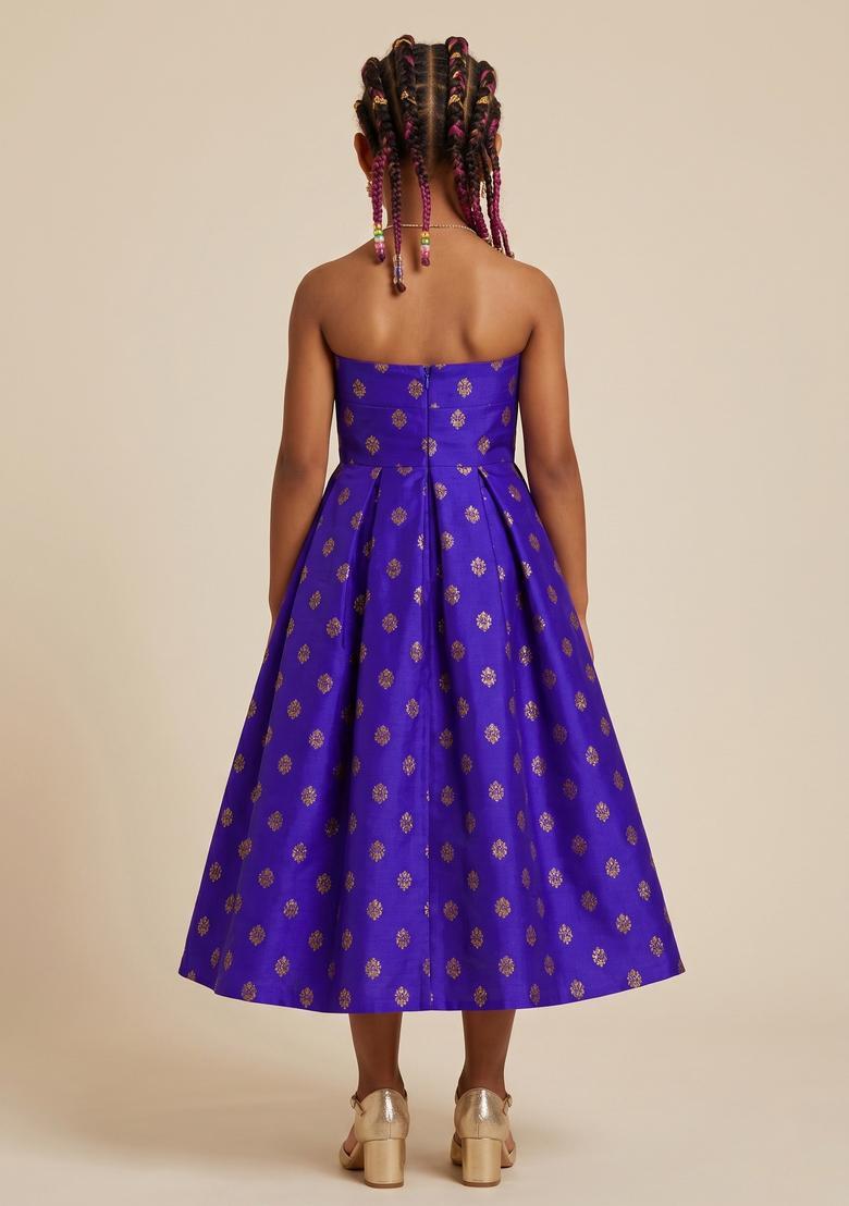 Girls Blue Brocade Dress - Indya