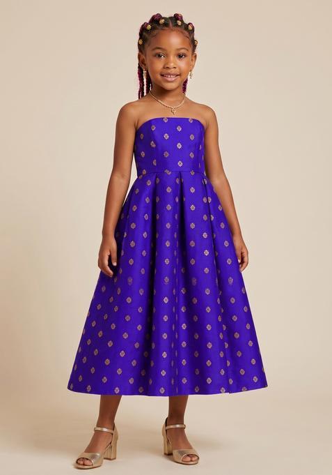 Girls Blue Brocade Dress