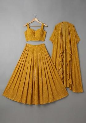Girls Yellow Printed Chiffon Fusion Set