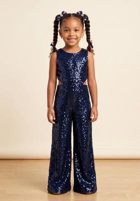Girls Dark Blue Sequin Net Fusion Set