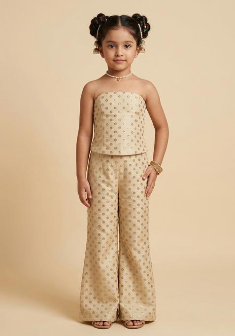 Girls Champagne Gold Mirror Booti Silk Fusion Set