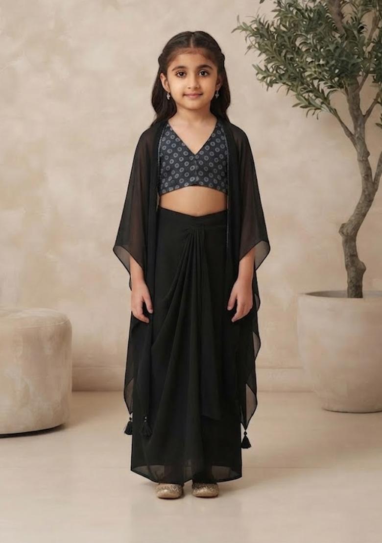 Girls Black Silk Fusion Set - Indya