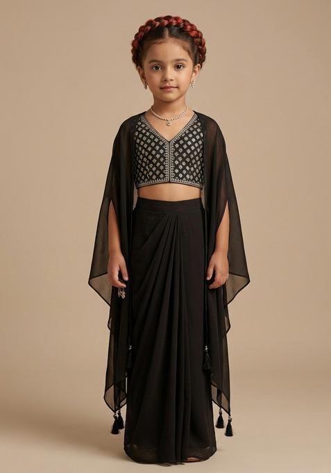 Girls Black Silk Fusion Set