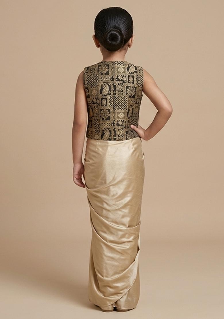 Girls Sand Beige Printed Jacquard Fusion set - Indya