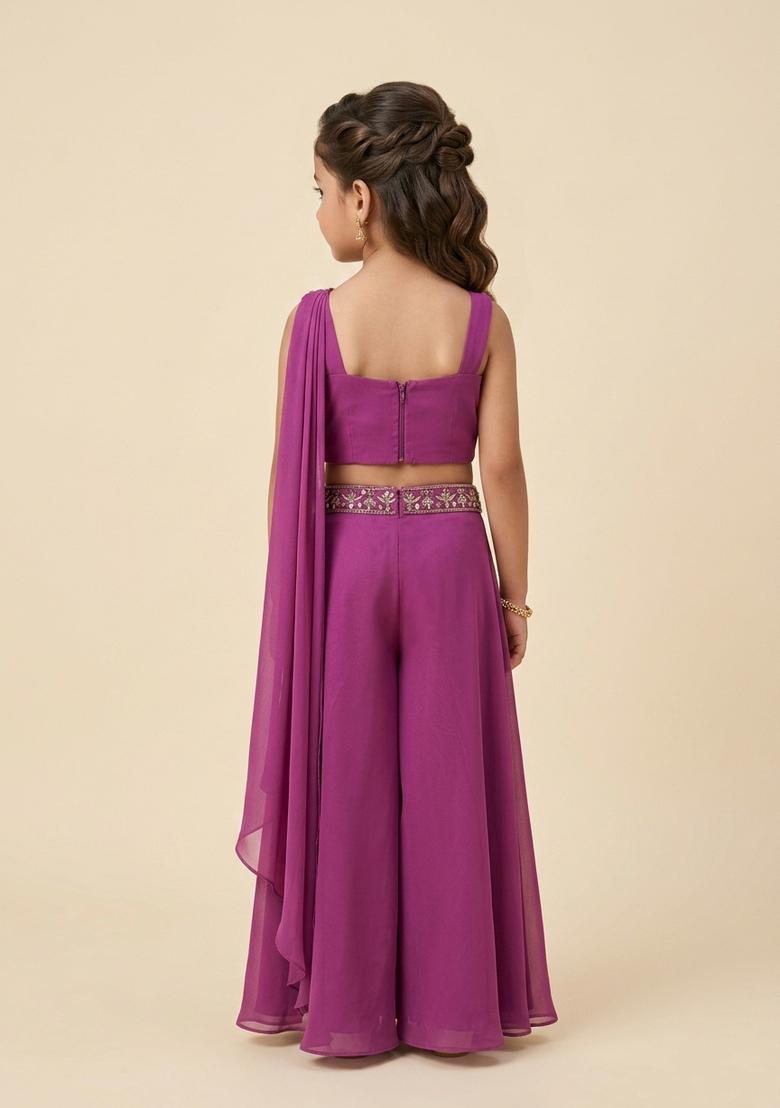 Girls Purple Crepe Handwork Fusion Set - Indya