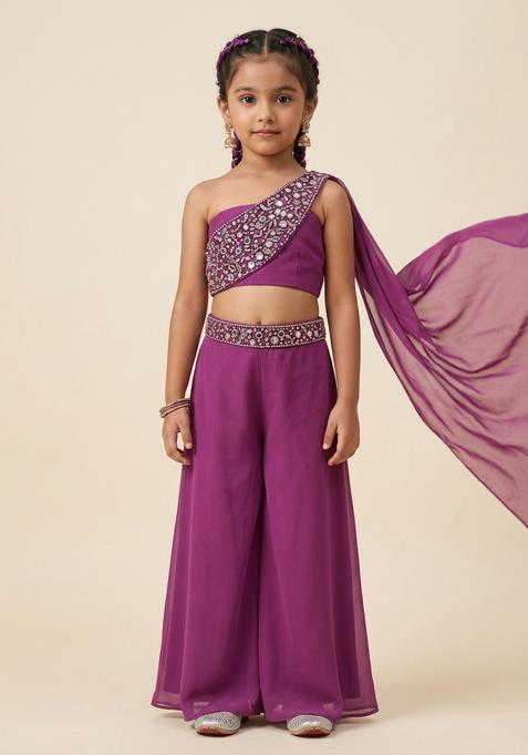 Girls Purple Crepe Handwork Fusion Set