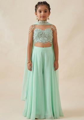 Girls Mint Green Chinon Handwork Fusion Set