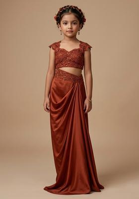 Girls Rust Handwork Satin Fusion Set
