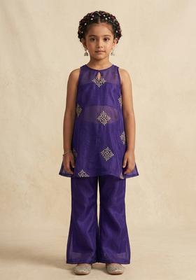 Girls Purple Handwork Organza Fusion Set