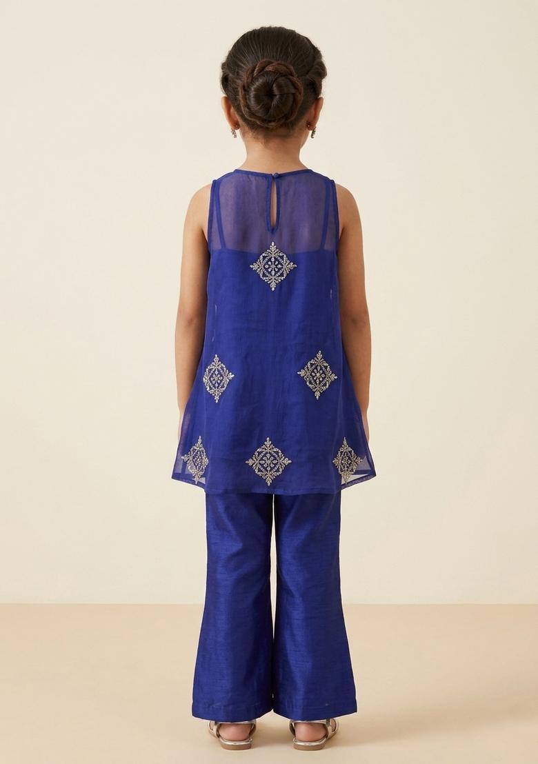 Girls Purple Handwork Organza Fusion Set - Indya