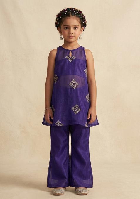 Girls Purple Handwork Organza Fusion Set