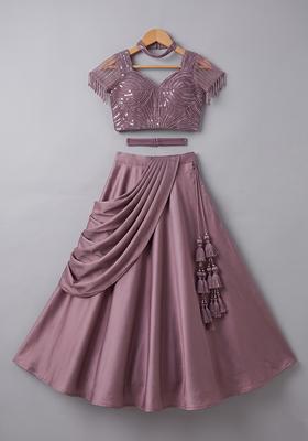 Girls Lavendar Embroidered Handwork Lehenga Set