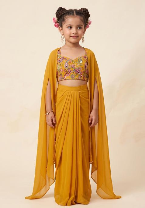 Girls Mustard Yellow Sequin Crepe Fusion Set