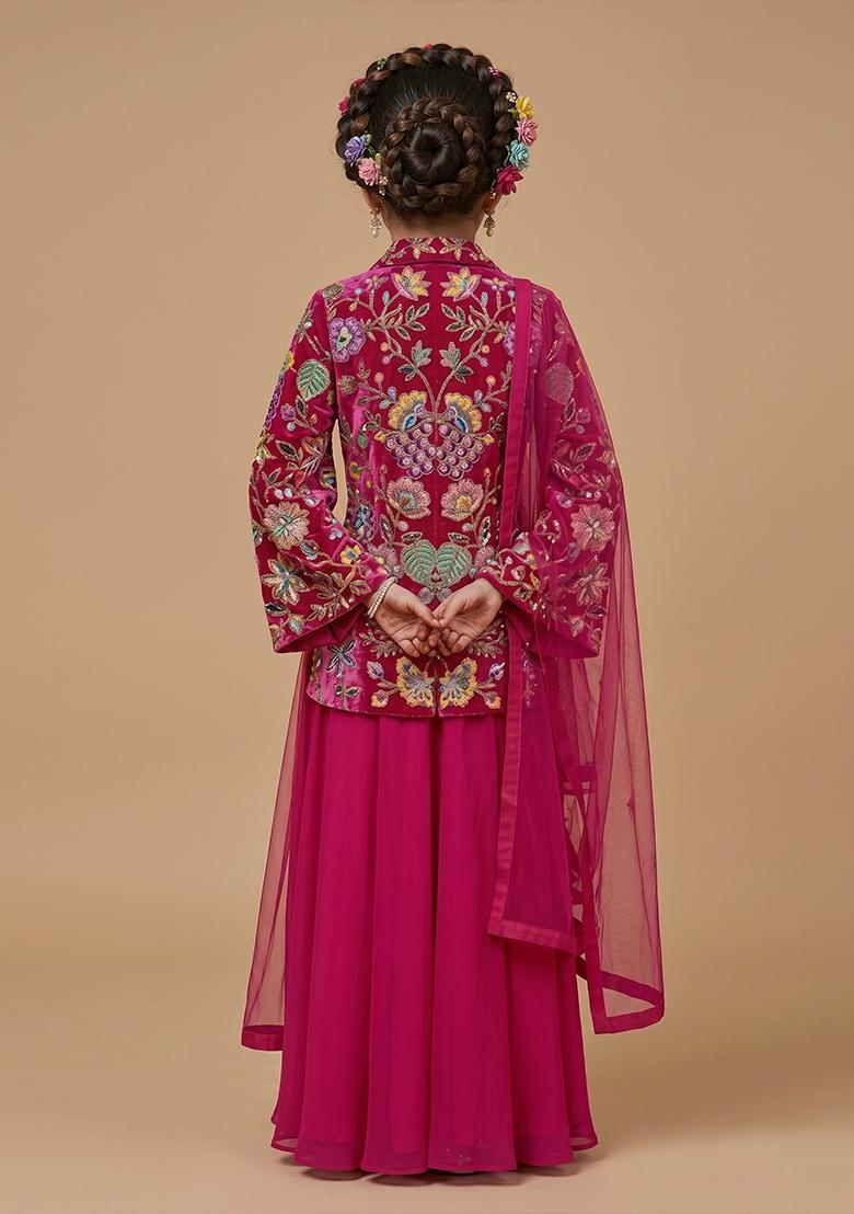 Girls Magenta Printed Crepe Fusion Set - Indya