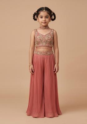 Girls Rose Pink Embroidered Handwork Fusion Set