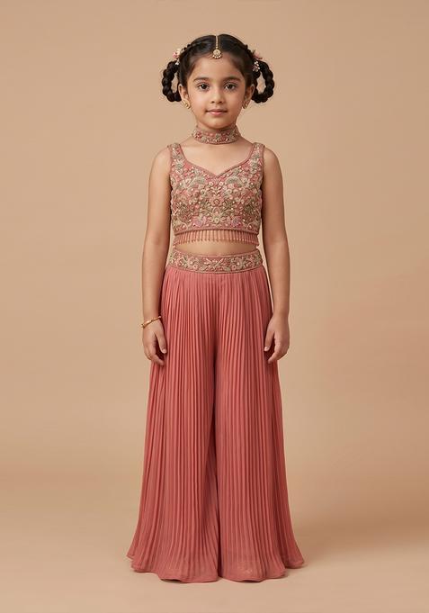 Girls Rose Pink Embroidered Handwork Fusion Set