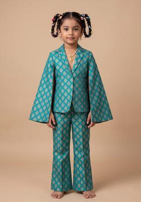 Girls Light Blue Brocade Jacket Cords