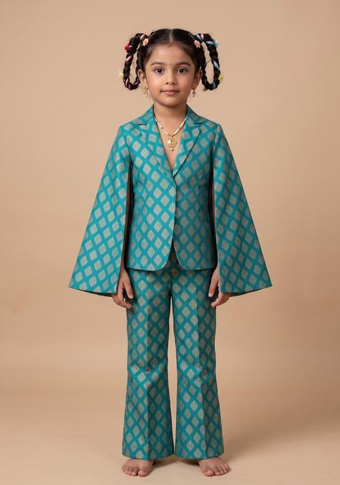 Girls Light Blue Brocade Jacket Cords