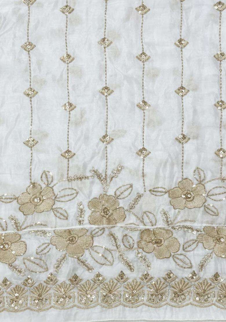Girls White Embroidered Crepe Anarkali Set - Indya