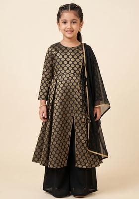 Girls Black Brocade Anarkali Set