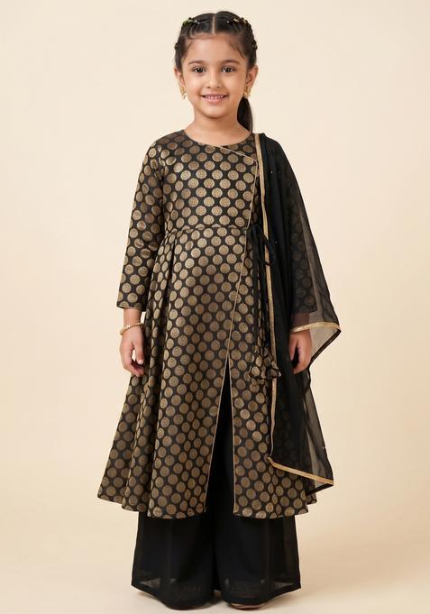 Girls Black Brocade Anarkali Set