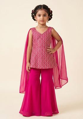Girls Rani Pink Brocade Sharara Set