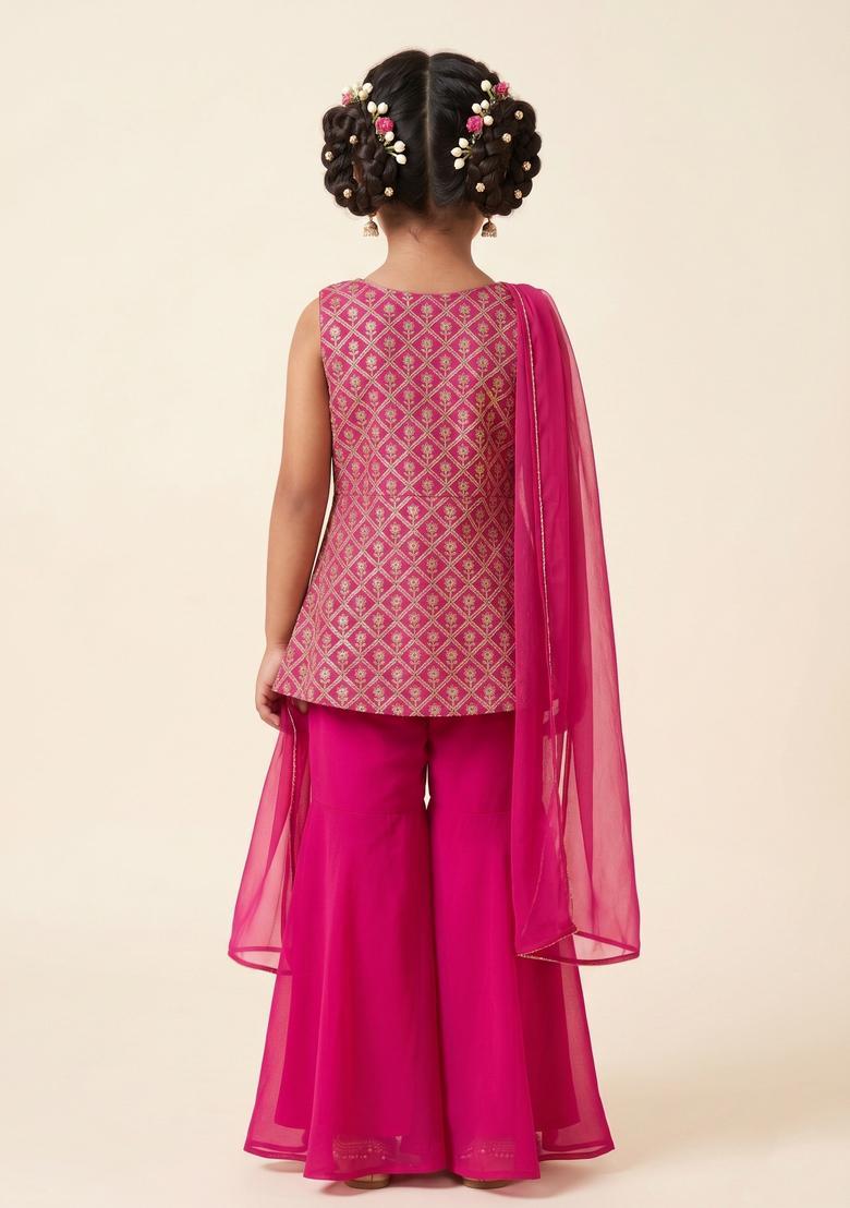 Girls Rani Pink Brocade Sharara Set - Indya