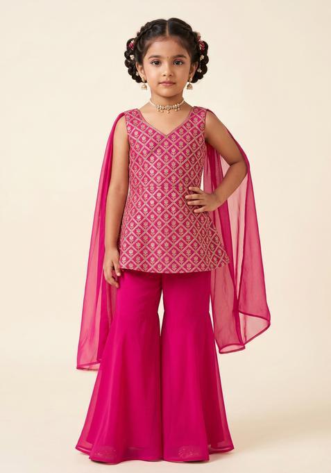 Girls Rani Pink Brocade Sharara Set