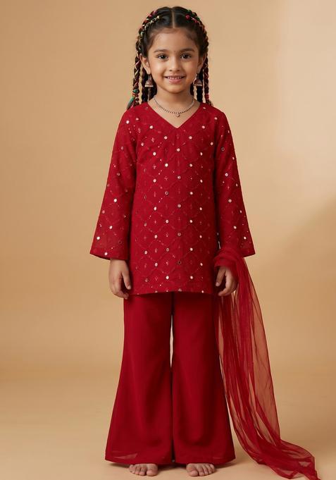 Girls Red Sequin Work Georgette Pakistani Suit Set