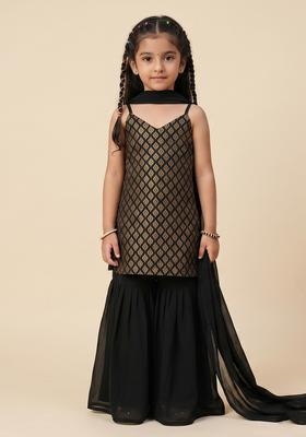 Girls Black Brocade Sharara Set