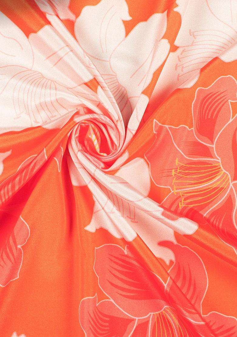 Girls Orange Floral Print Silk Sharara Set - Indya