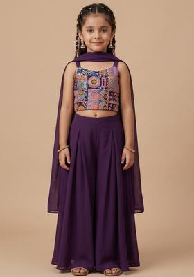 Girls Purple Abstract Print Crepe Fusion Set
