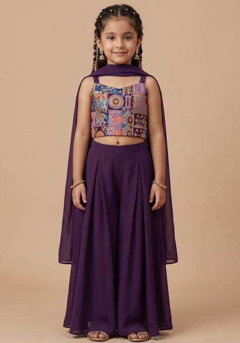 Girls Purple Abstract Print Crepe Fusion Set