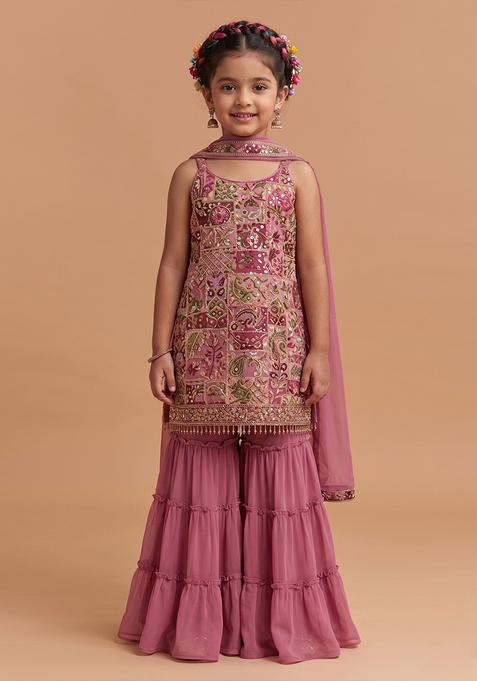 Girls Blush Pink Silk Sharara Set