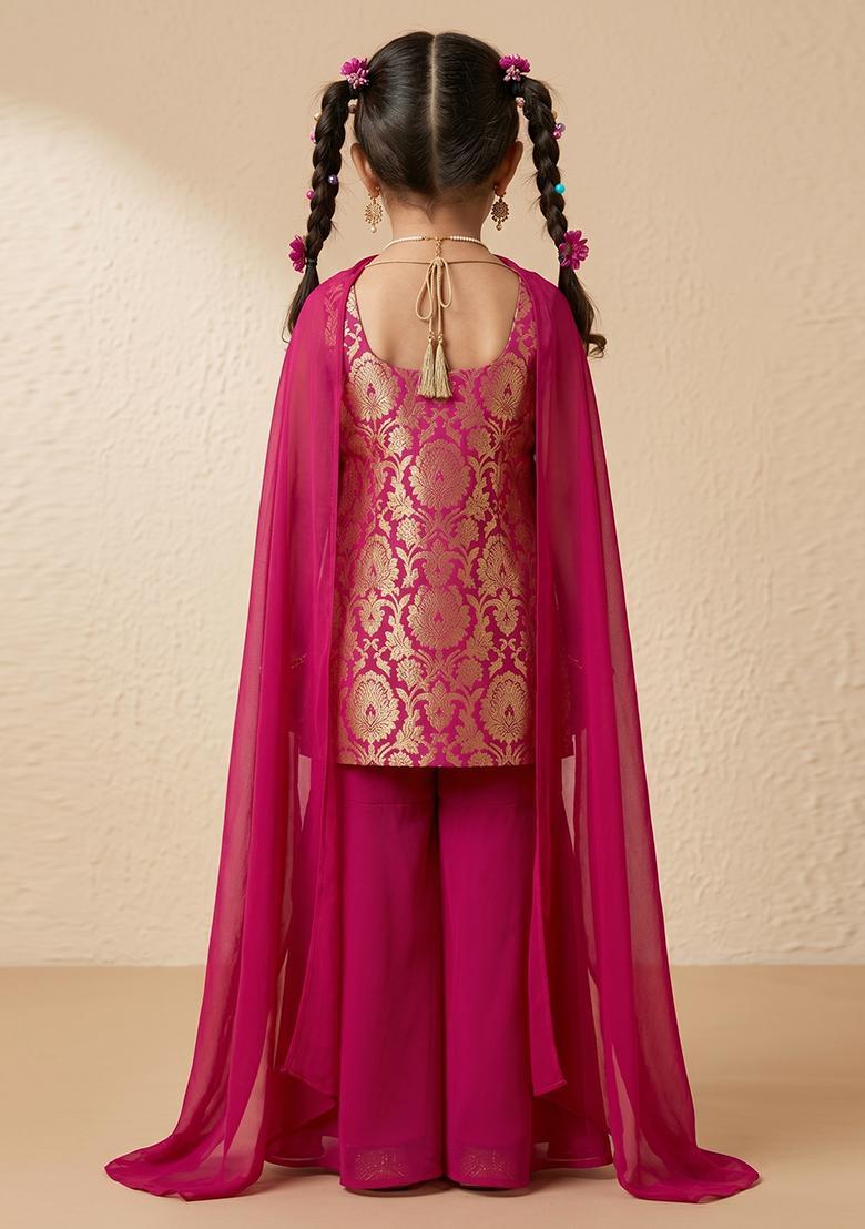Girls Rani Pink Brocade Sharara Set - Indya