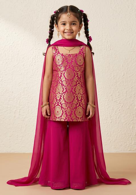 Girls Rani Pink Brocade Sharara Set