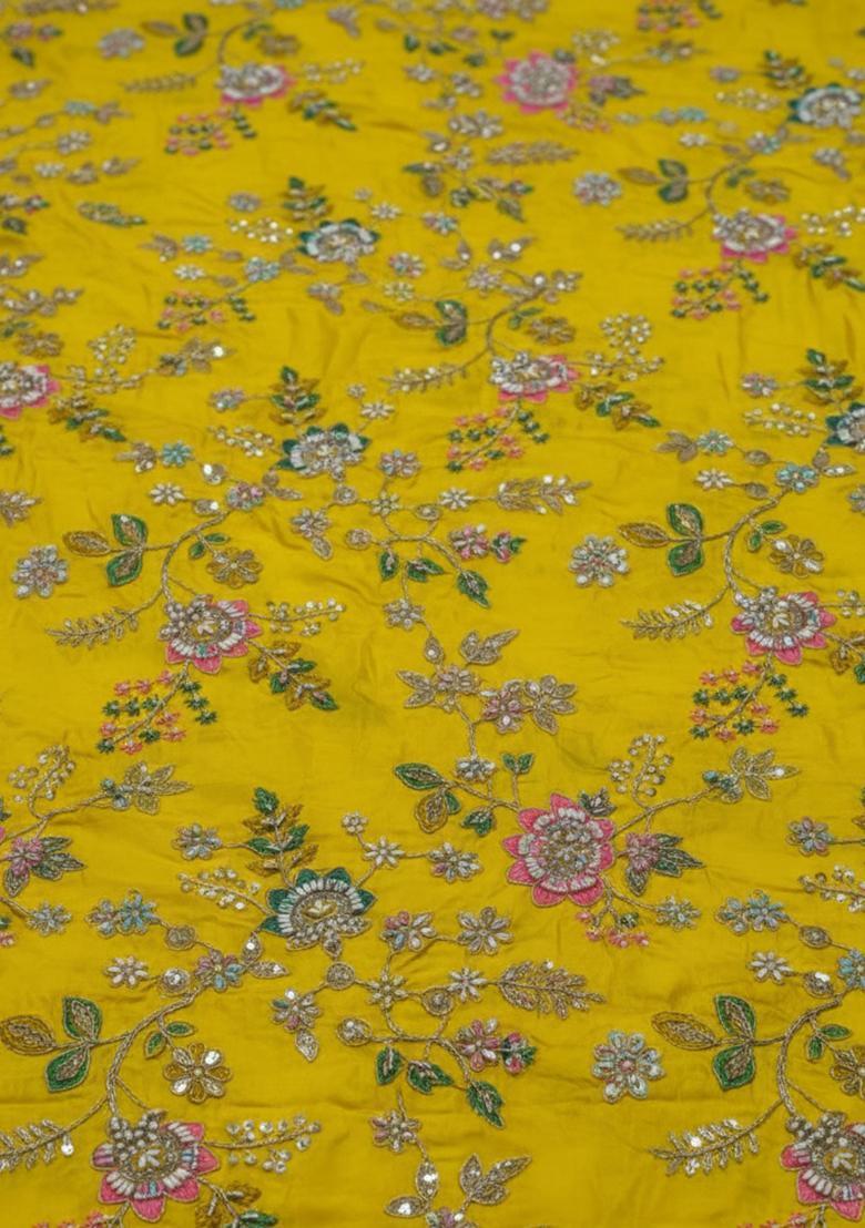 Girls Yellow Embroidered Crepe Lehenga Set - Indya
