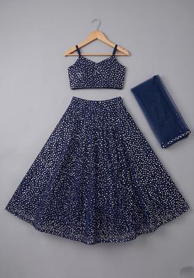 Girls Blue Sequin Net Lehenga Set