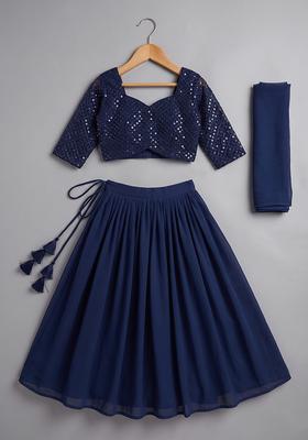 Girls Blue Sequin Net Lehenga Set