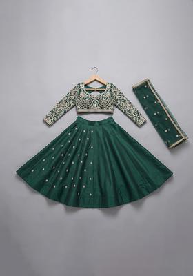 Girls Blue Embroidered Georgette Lehenga Set