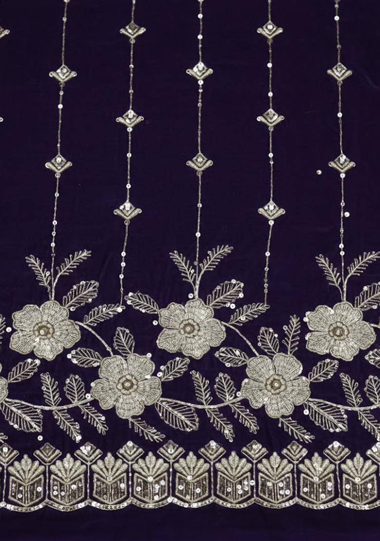 Girls Deep Purple Embroidered Crepe Lehenga Set - Indya