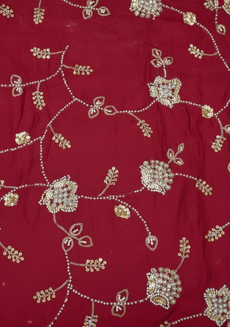 Girls Wine Embroidered Silk Lehenga Set - Indya