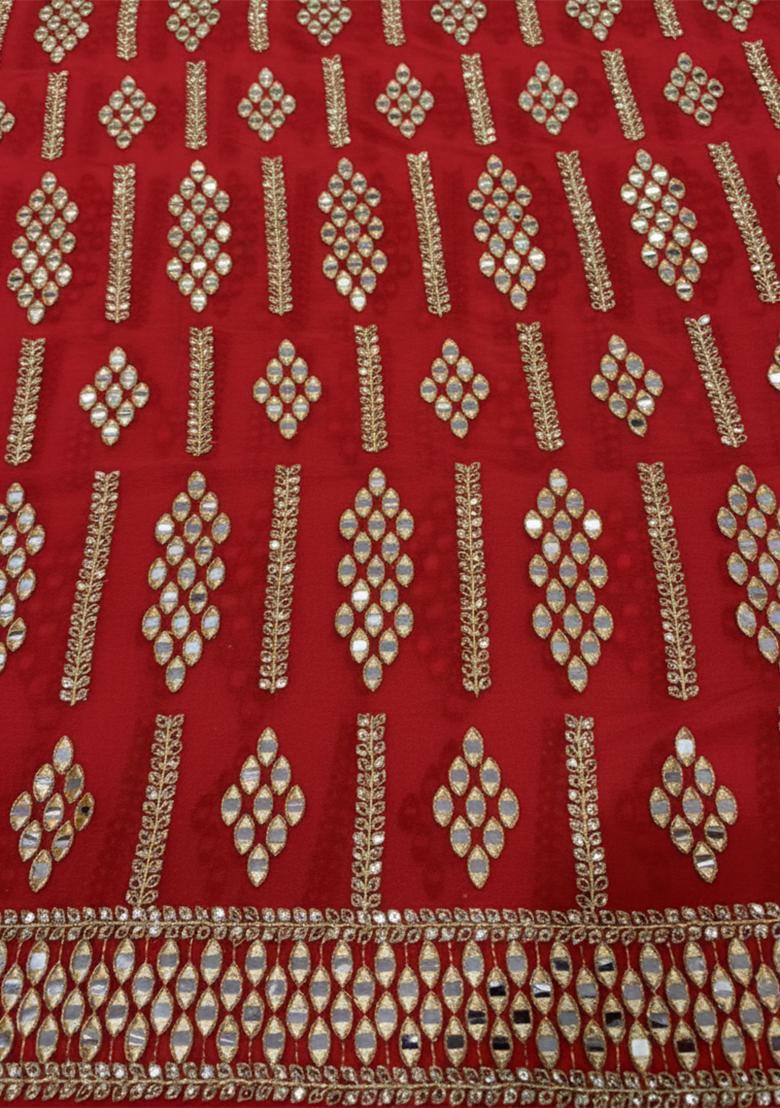 Girls Red Embellished Georgette Lehenga Set - Indya