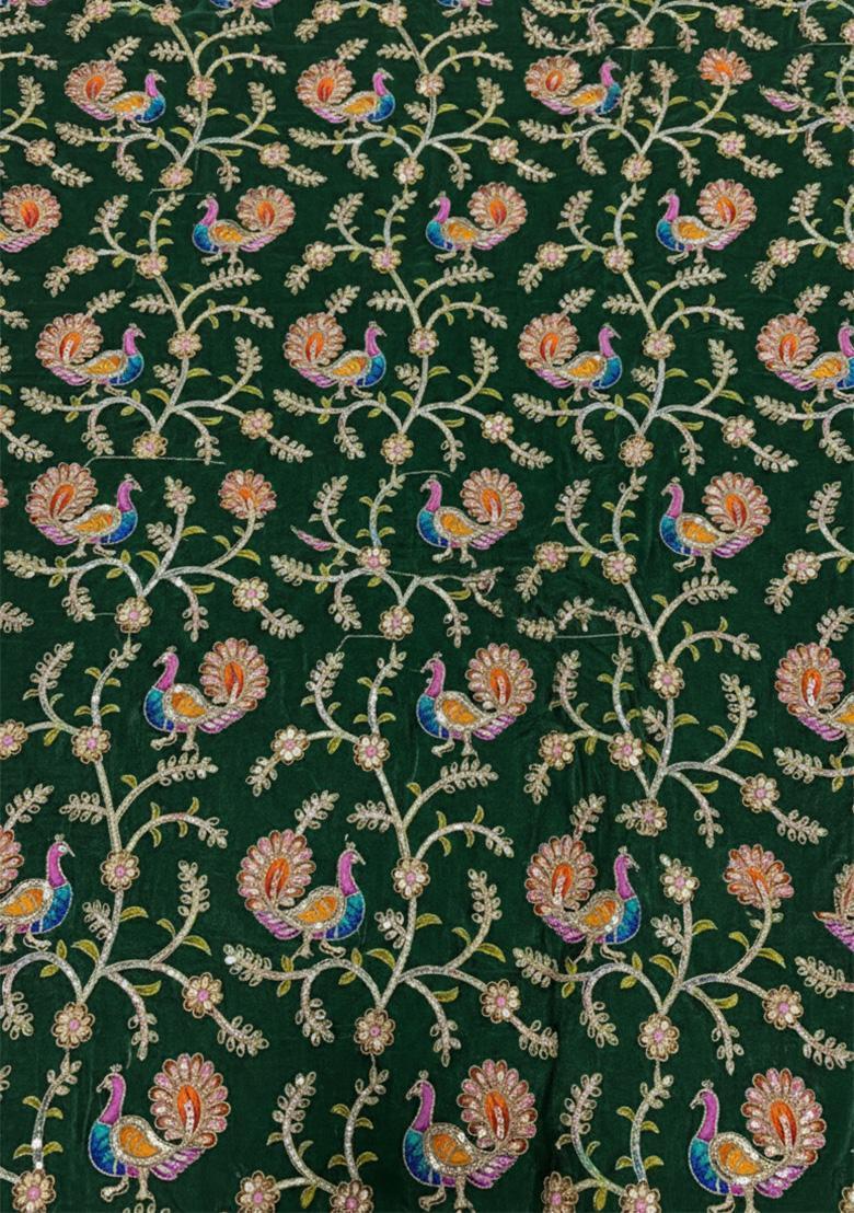 Girls Dark Green Figure Print Crepe Lehenga Set - Indya