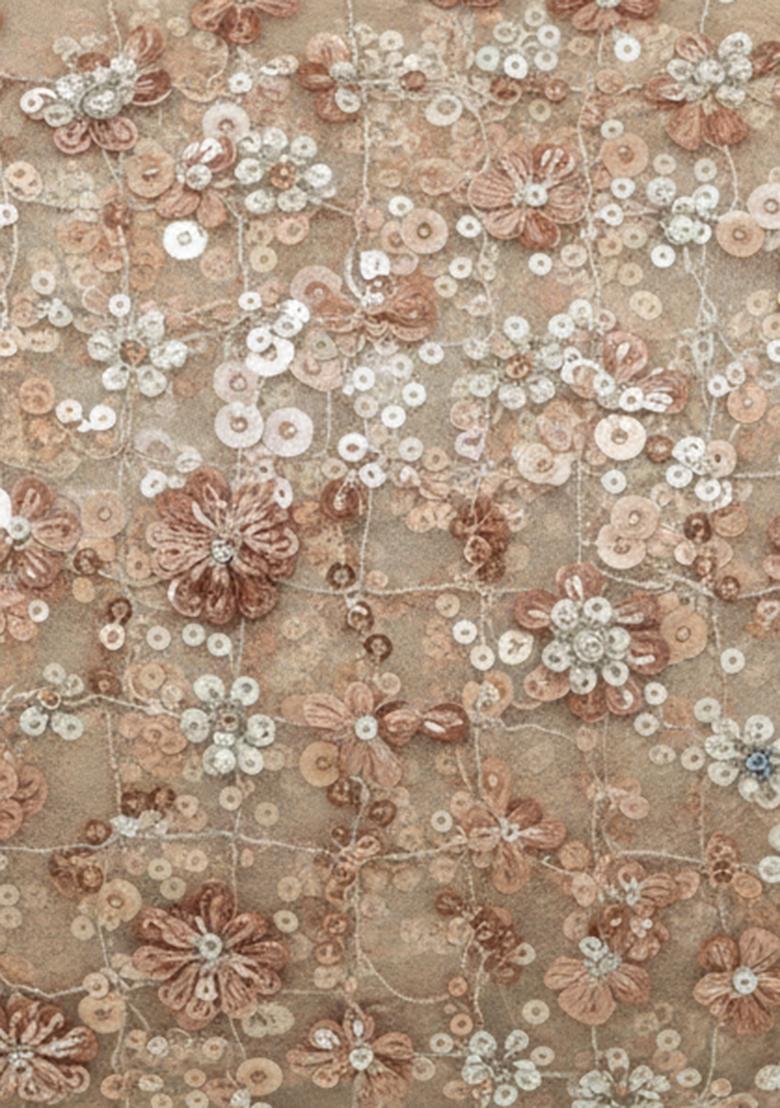 Girls Beige Embroidered Net Lehenga Set - Indya