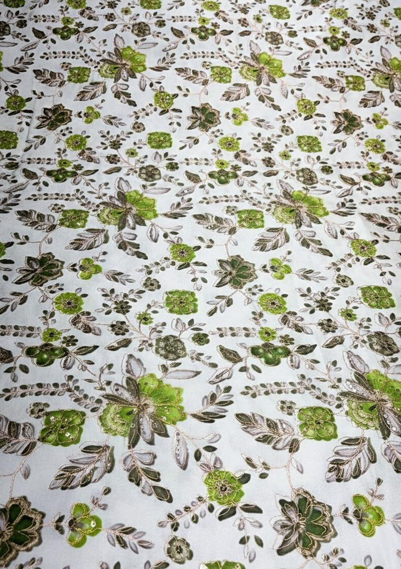 Girls Sage Green Floral Print Crepe Lehenga Set - Indya