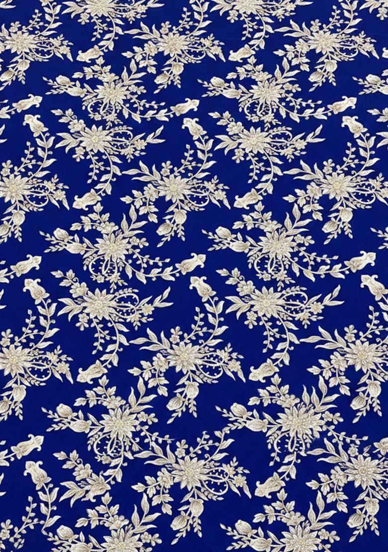 Girls Royal Blue Embroidered Crepe Lehenga Set - Indya